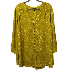 Torrid Womens Mustard Yellow Polka Dot Button Front Tunic Blouse Plus‎ Size 5 5X
